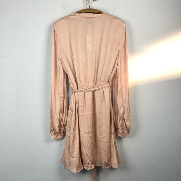 Bardot • Miranda Pink Satin Long Sleeve Wrap Dress - Picture 7 of 8
